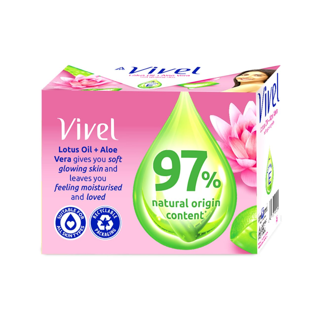 Vivel Lotus Oil + Aloe Vera Soap 150 g (Pack of 4) - Image 3