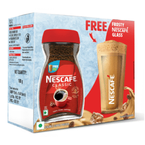 Nescafe Classic Instant Coffee Powder Jar with Free Frosty Cafe Glass Inside 180 G Jar
