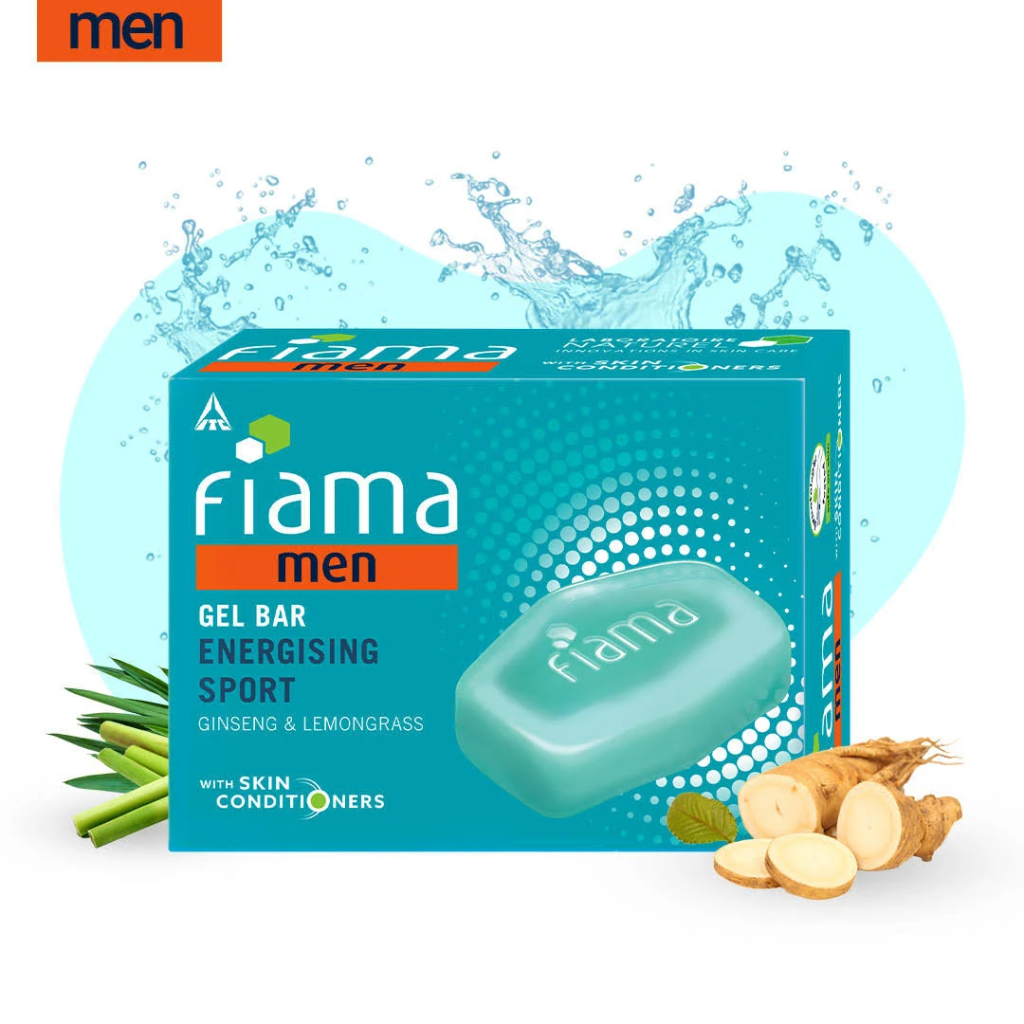 Fiama Men Energizing Sport Gel Bar with Ginseng and Lemongrass with skin conditioners 125 gm
