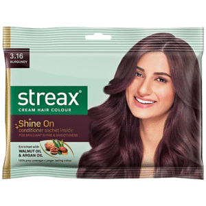 Streax Cream Hair Colour - With Shine On Conditioner, For Smooth & Shiny Hair, Burgundy
