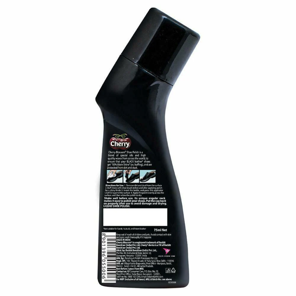 Cherry Blossom Liquid Shoe Polish - Black, 75 ml - Image 2