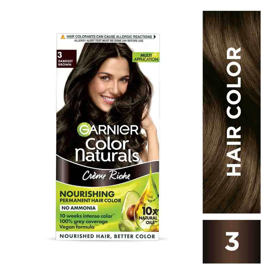 Garnier Color Naturals Crème hair color, Shade 3 Darkest Brown, 70ml + 60g - Image 2
