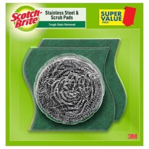 Scotch-Brite 1 Stainless Steel Scrubber (15g) and 1 Scrub pad Combo