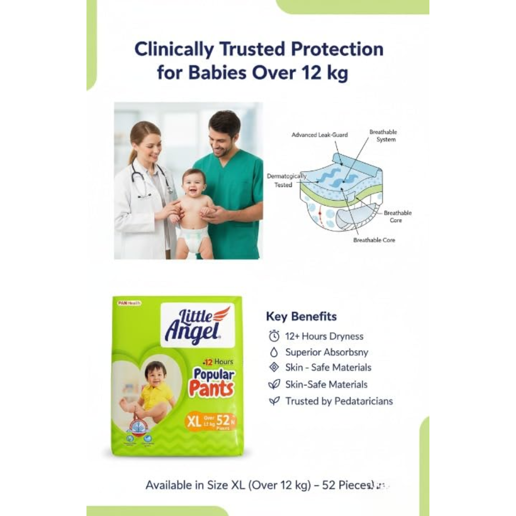 Little Angel Baby Diaper Pants (Popular Pants)- XL Size (Over 12 kg), 52 Pieces | 12-Hour Protection | - Image 3