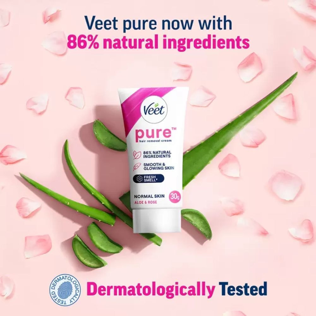 Veet Pure Hair Removal Cream - Aloe & Rose, Fresh Smell, Normal Skin, 30 g - Image 5