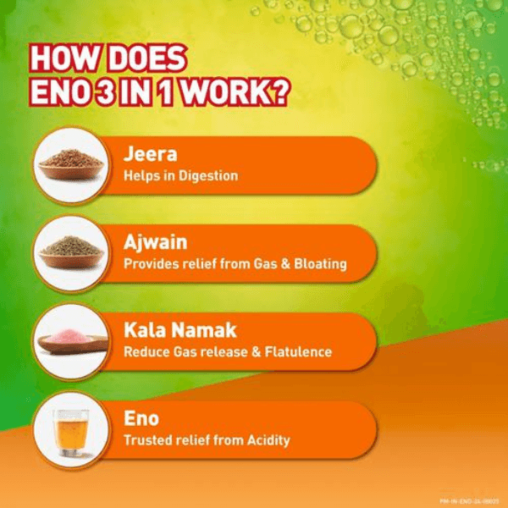Eno 3 In 1 Real Jeera, Ajwain, Kala Namak 6 Sachets - Image 5