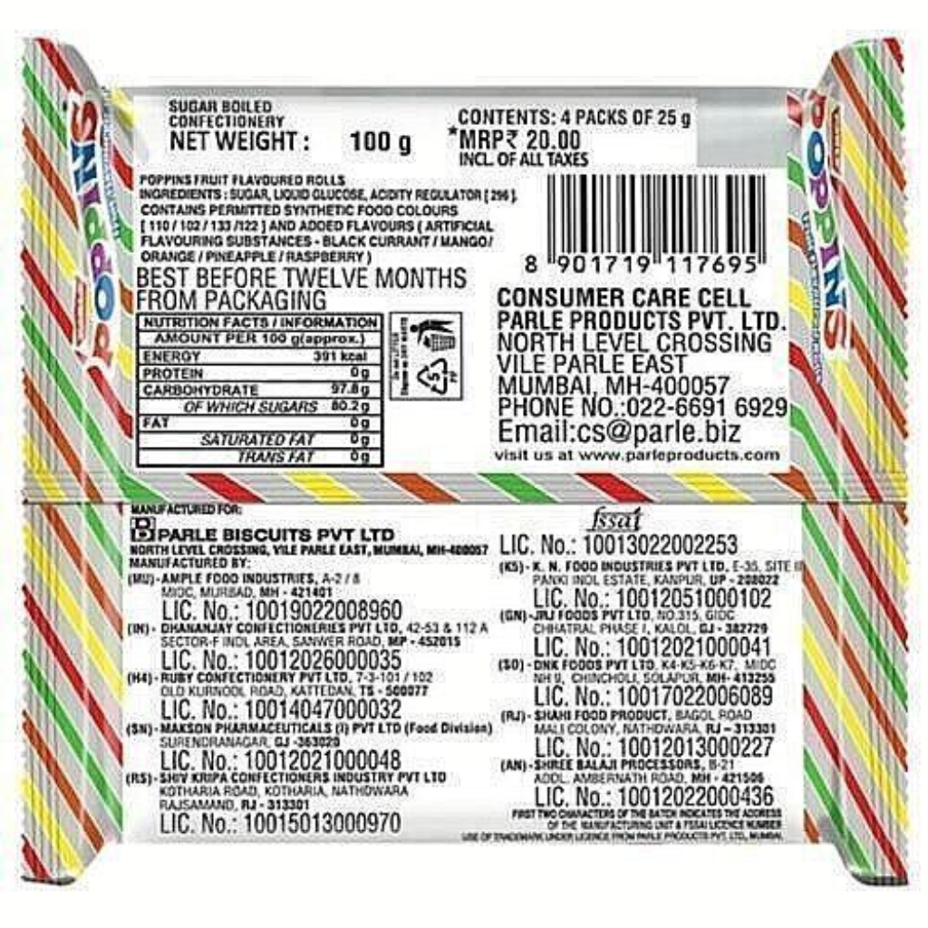 Parle Poppins Candy - Fruit Flavoured Rolls, Tangy & Crunchy, 100 g - Image 2