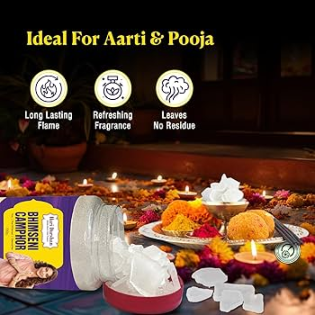 Hari Darshan Bhimseni Camphor - 50 gm Natural & Pure Camphor for Pooja, Havan, Meditation, Room Freshener - Image 3